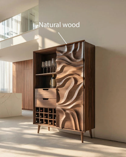 Sculptural Bar Cabinet With Wave Carved Doors For Kitchen Kitchnce