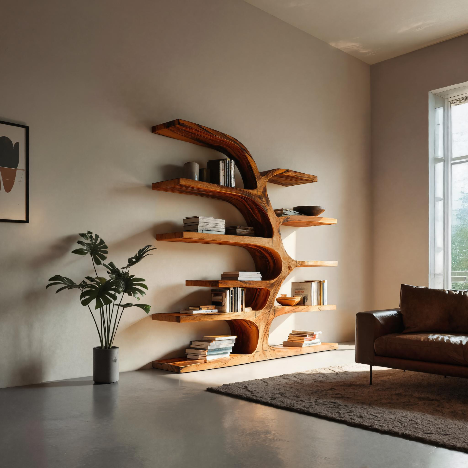 Handcrafted Curved Bookshelf For Living Room Furniture Kitchnce