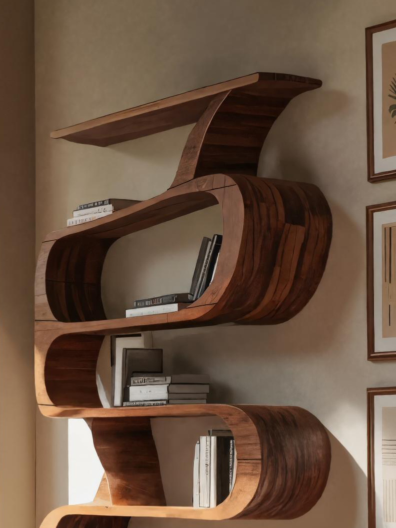 Modern Bookshelf With Curved Design For Living Room Kitchnce