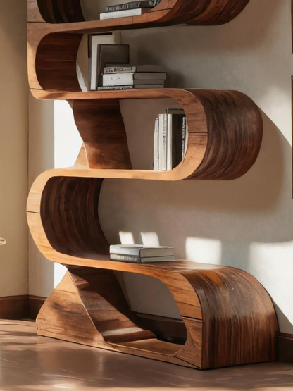 Modern Bookshelf With Curved Design For Living Room Kitchnce