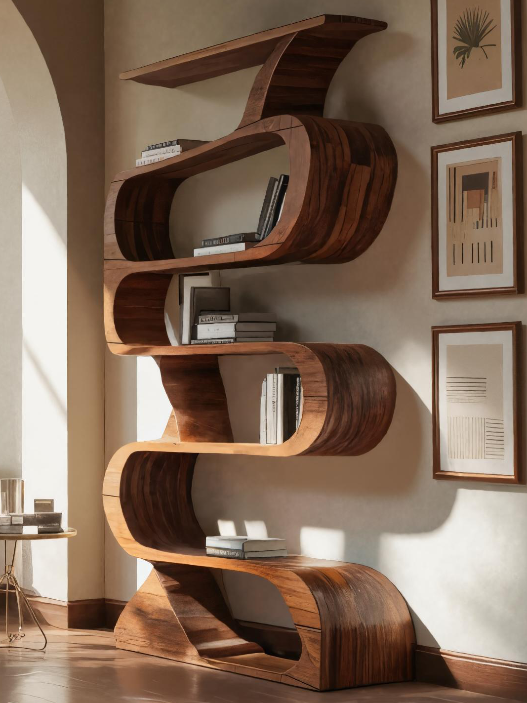 Modern Bookshelf With Curved Design For Living Room Kitchnce