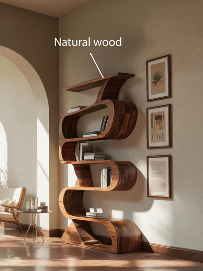Modern Bookshelf With Curved Design For Living Room Kitchnce