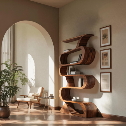 Modern Bookshelf With Curved Design For Living Room Kitchnce