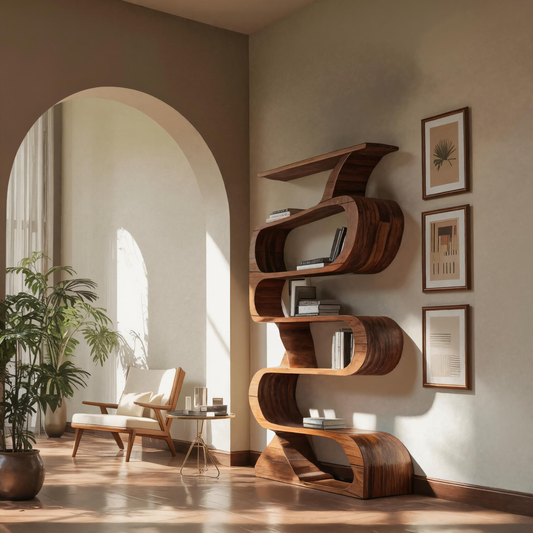 Modern Bookshelf With Curved Design For Living Room Kitchnce
