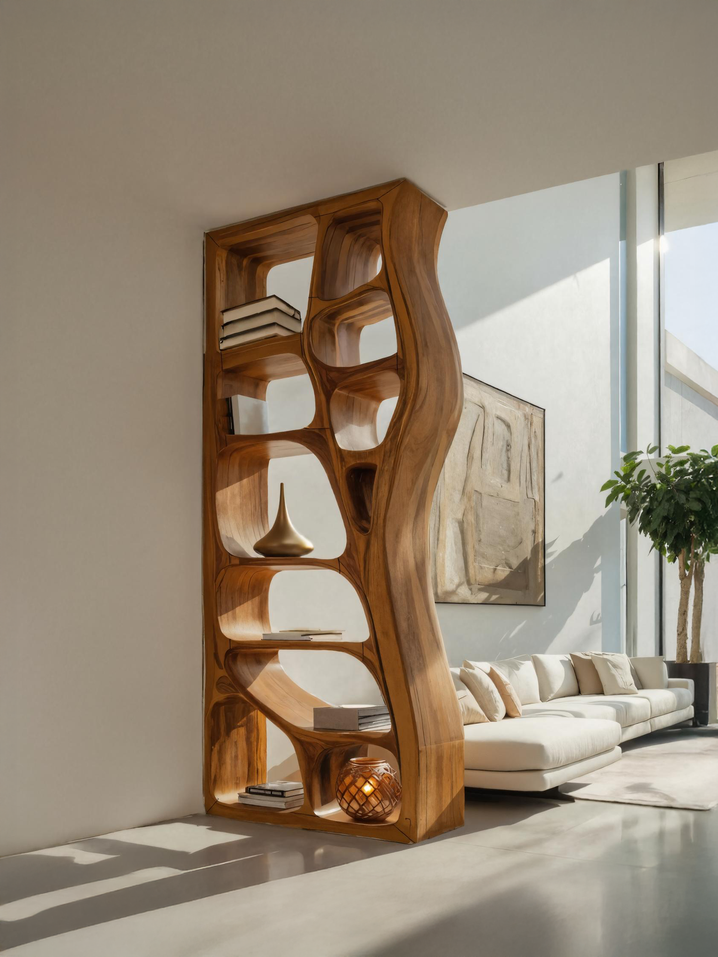 Modern Sculptural Bookshelf Room Divider For Living Room Kitchnce
