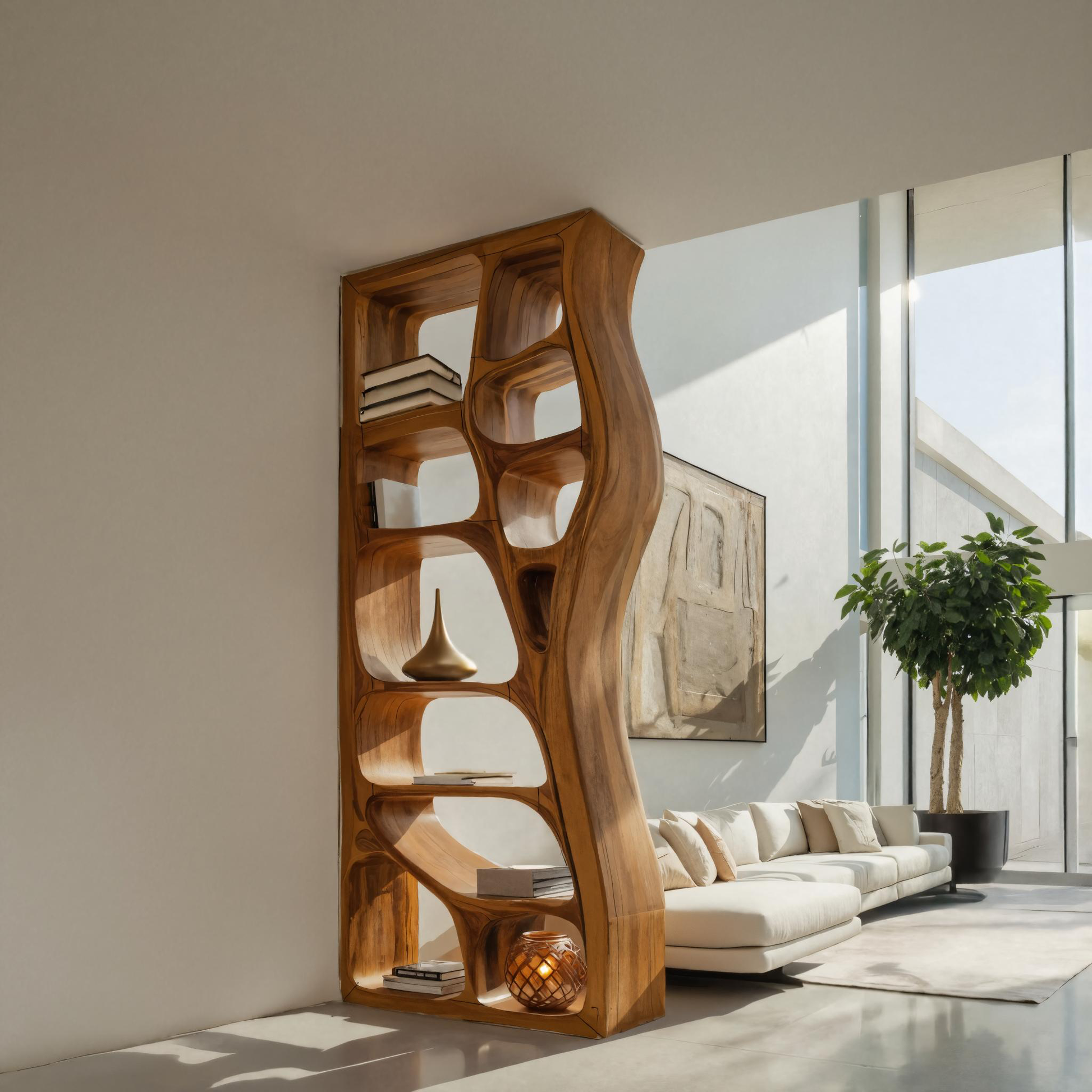 Modern Sculptural Bookshelf Room Divider For Living Room Kitchnce
