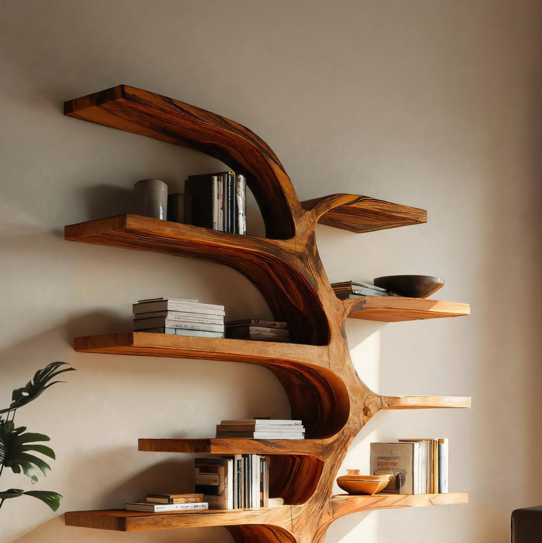 Handcrafted Curved Bookshelf For Living Room Furniture Kitchnce