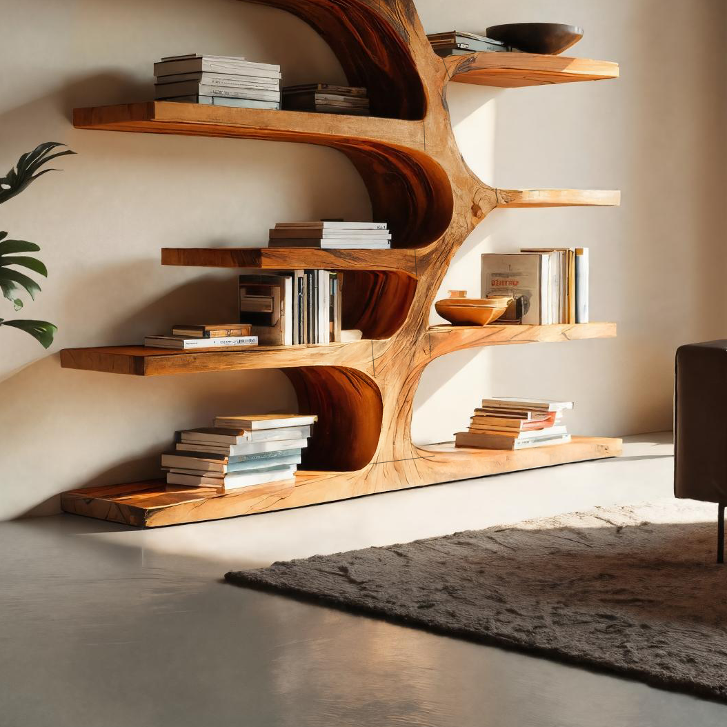 Handcrafted Curved Bookshelf For Living Room Furniture Kitchnce