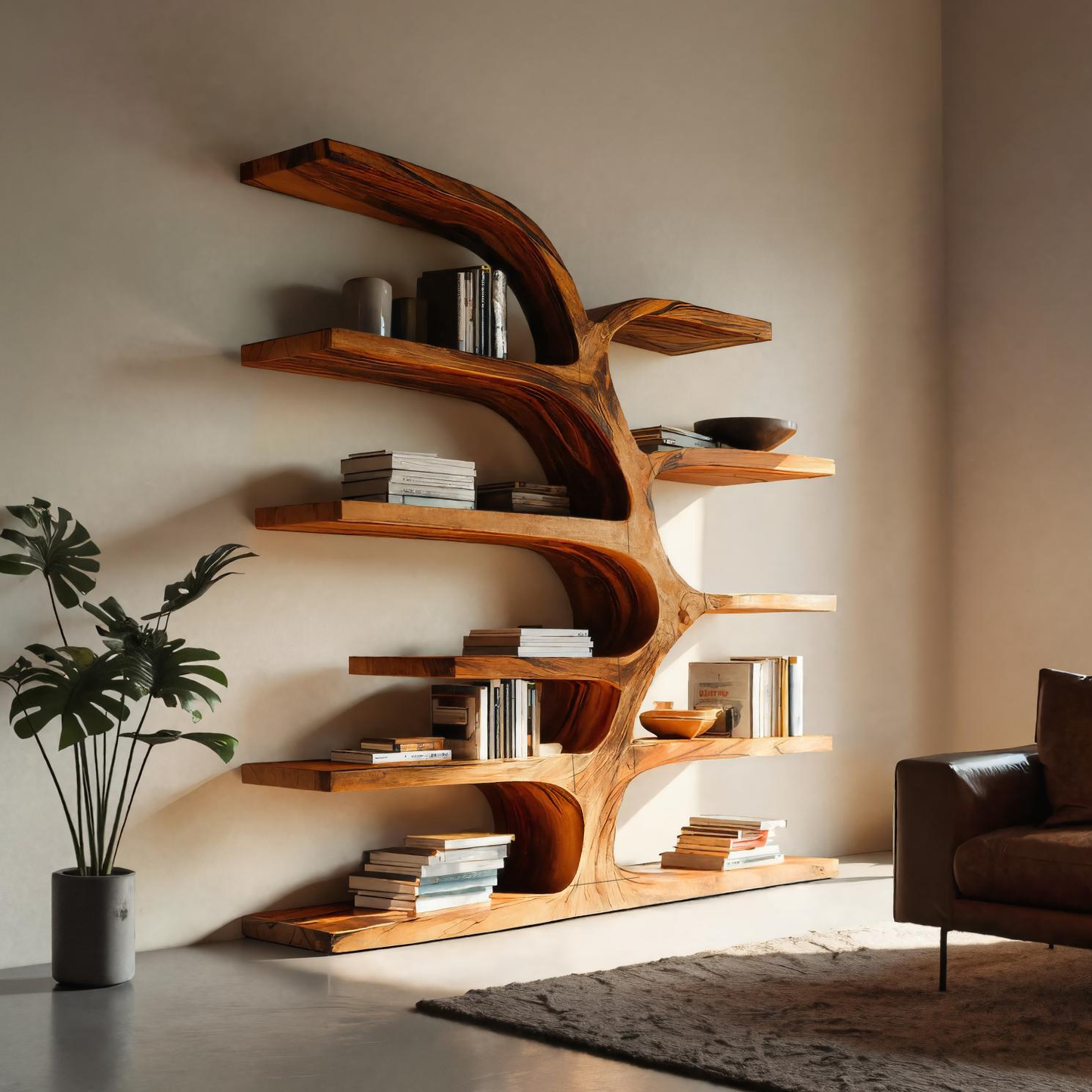 Handcrafted Curved Bookshelf For Living Room Furniture Kitchnce