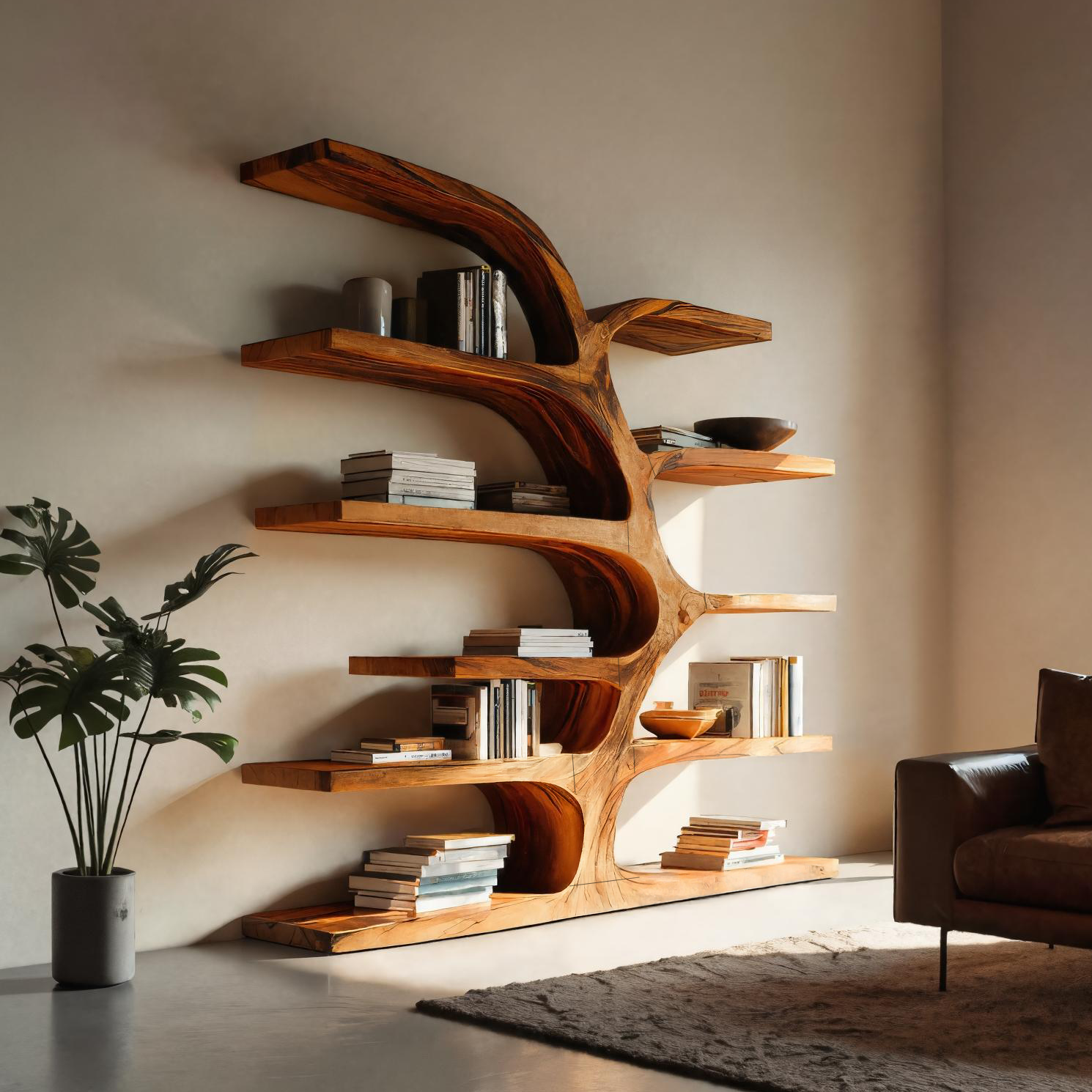 Handcrafted Curved Bookshelf For Living Room Furniture Kitchnce