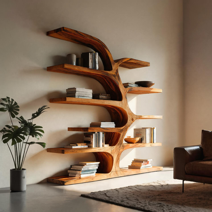 Handcrafted Curved Bookshelf For Living Room Furniture Kitchnce