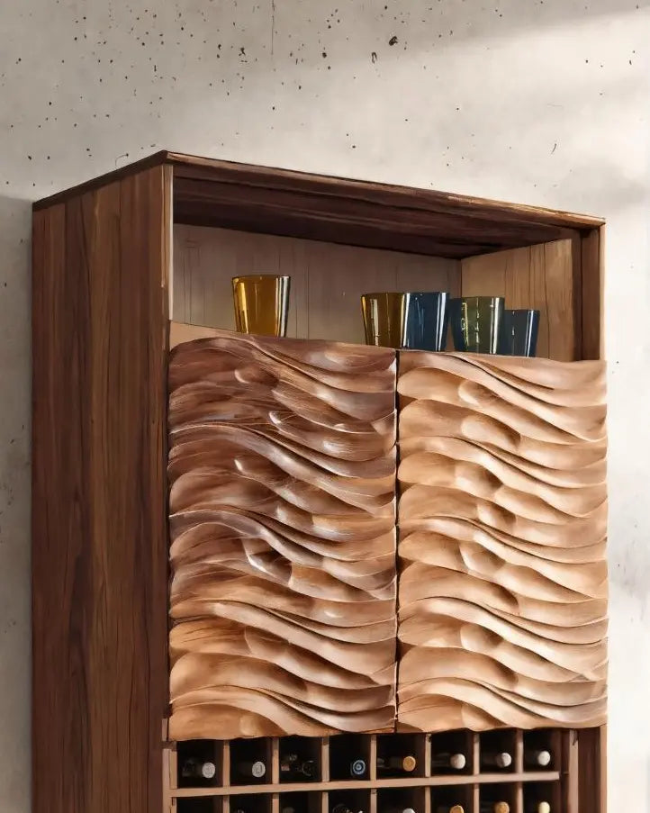 Modern Wine Cabinet With Wave Carved Doors For Kitchen Kitchnce