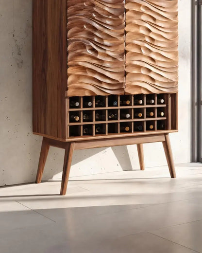 Modern Wine Cabinet With Wave Carved Doors For Kitchen Kitchnce