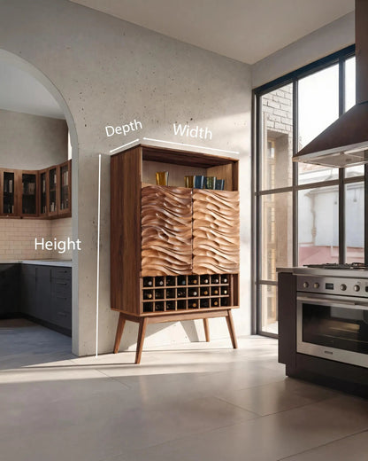 Modern Wine Cabinet With Wave Carved Doors For Kitchen Kitchnce