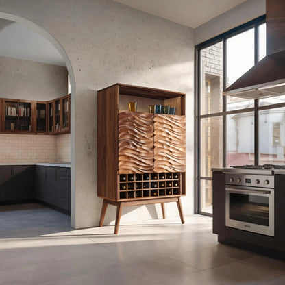 Modern Wine Cabinet With Wave Carved Doors For Kitchen Kitchnce