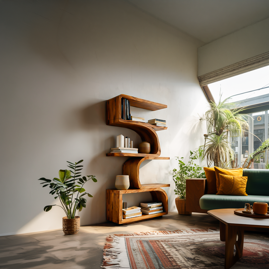 Organic Curved Wooden Bookshelf For Home Decor Kitchnce