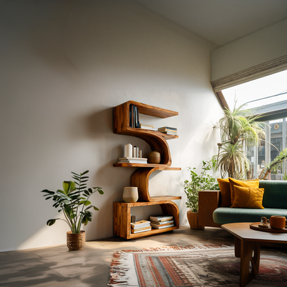 Organic Curved Wooden Bookshelf For Home Decor Kitchnce