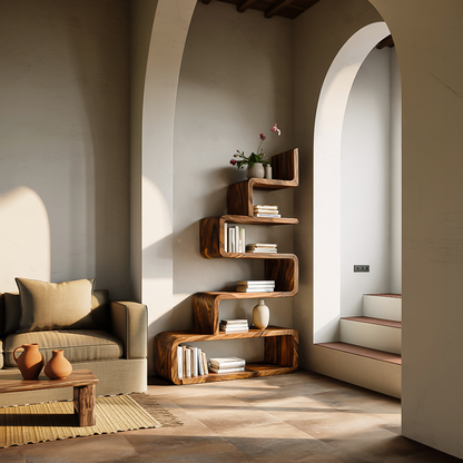 Minimalist Wooden Curved Bookshelf For Modern Interior Kitchnce
