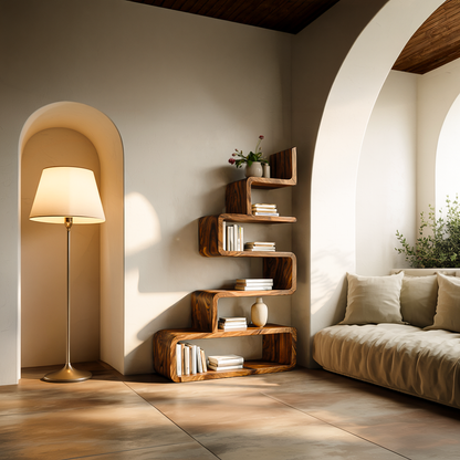 Minimalist Wooden Curved Bookshelf For Modern Interior Kitchnce