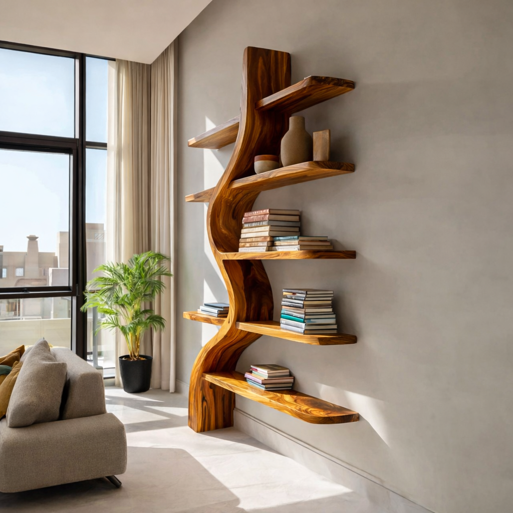 Artistic Wooden Bookshelf For Japandi Modern Interior Kitchnce
