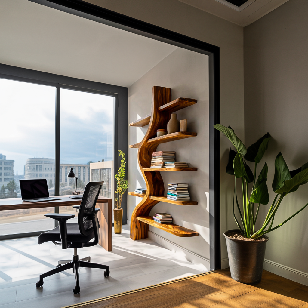 Artistic Wooden Bookshelf For Japandi Modern Interior Kitchnce