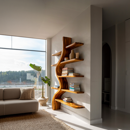 Artistic Wooden Bookshelf For Japandi Modern Interior Kitchnce