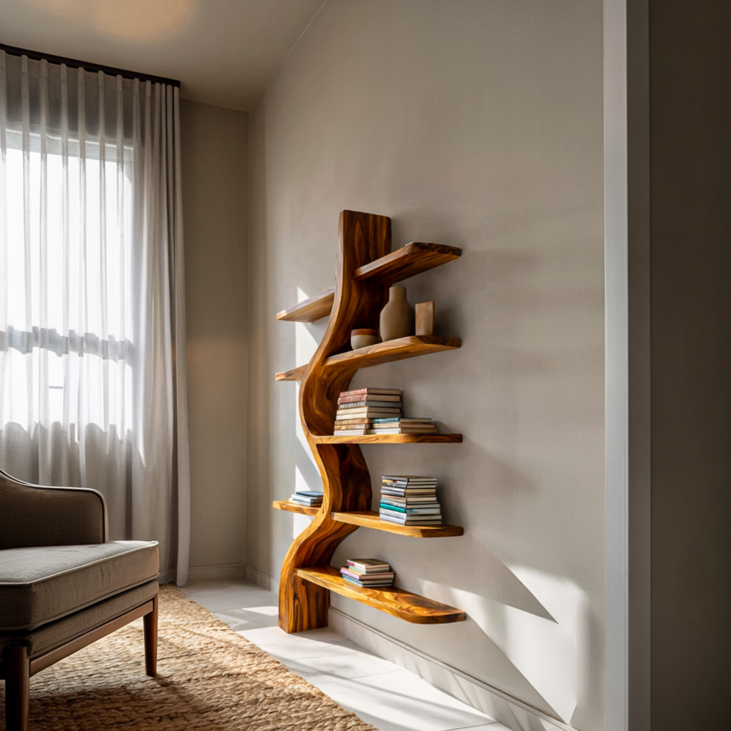 Artistic Wooden Bookshelf For Japandi Modern Interior Kitchnce