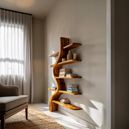 Artistic Wooden Bookshelf For Japandi Modern Interior Kitchnce