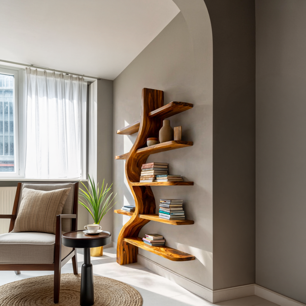 Artistic Wooden Bookshelf For Japandi Modern Interior Kitchnce