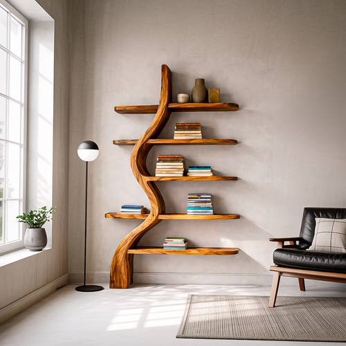 Artistic Wooden Bookshelf For Japandi Modern Interior Kitchnce