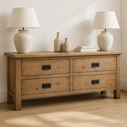 Solid Wood Console Table for Living Room with 4 Drawers and Simple Design