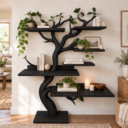 Handcrafted Solid Wood Tree Bookshelf with Natural Branch Design