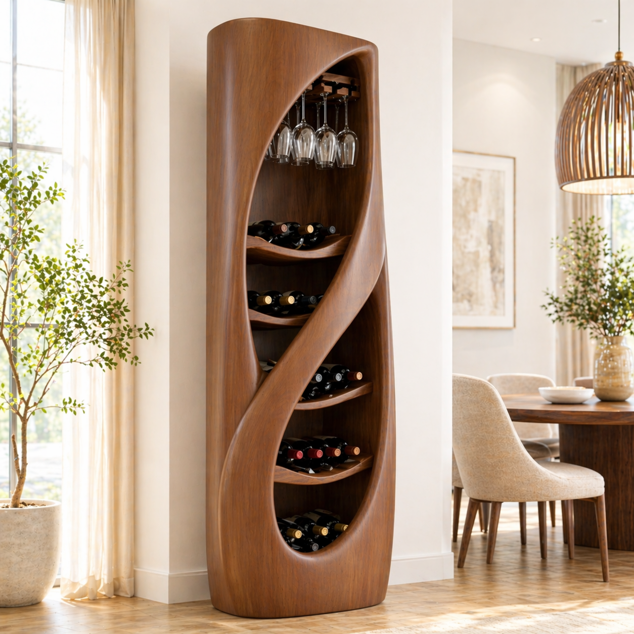 Sculptural Freestanding Wine Cabinet Home Bar Storage Glass Holder Display Organizer