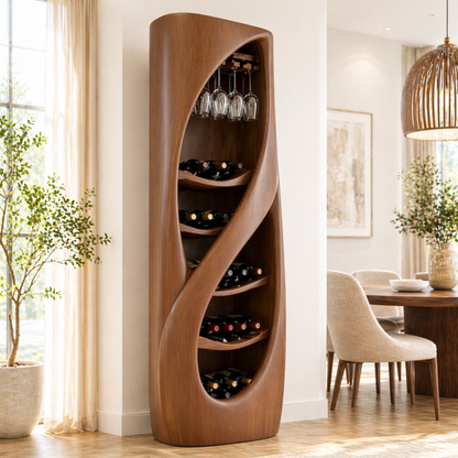 Sculptural Freestanding Wine Cabinet Home Bar Storage Glass Holder Display Organizer