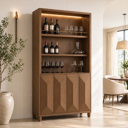 Modern Tall Wine Cabinet Bar Storage Glass Rack Freestanding Display Cabinet