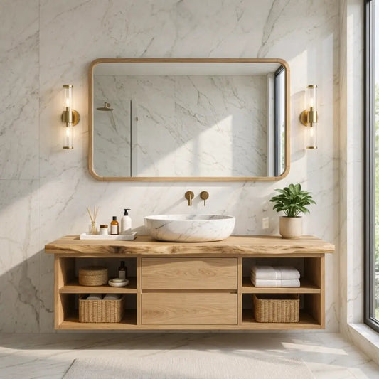Floating Bathroom Vanity with Natural Wood and Modern Design, Spacious Storage Kitchnce
