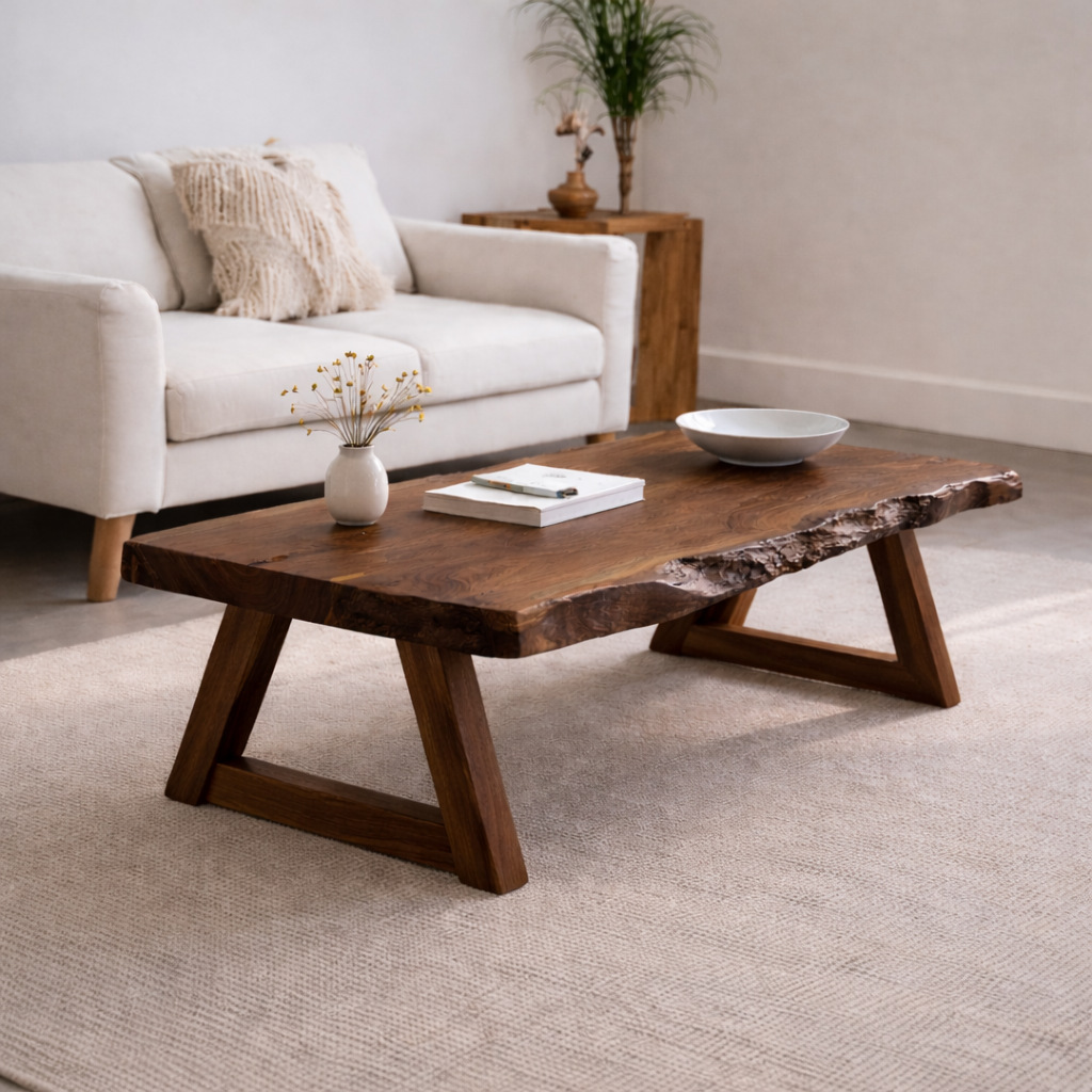 Handcrafted Live Edge Wood Coffee Table – Solid Wood Rustic Center Table Kitchnce