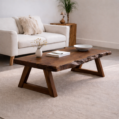Handcrafted Live Edge Wood Coffee Table – Solid Wood Rustic Center Table Kitchnce