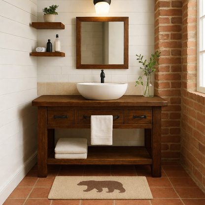 Rustic Solid Wood Bathroom Vanity with Vessel Sink & Storage – Modern Design Kitchnce