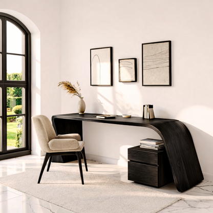 Modern Minimal Writing Desk with Curved Base Home Office Work Table Elegant Design