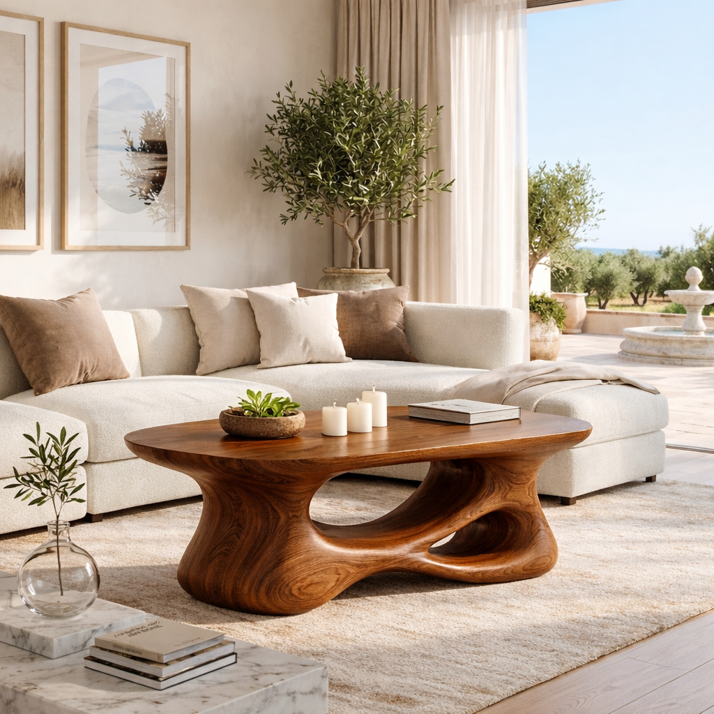Sculptural Wooden Coffee Table with Curved Modern Design