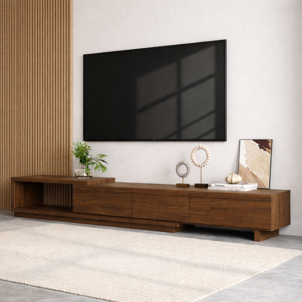 Modern Minimalist Wood TV Stand Long Media Console Low Profile Entertainment Center Kitchnce