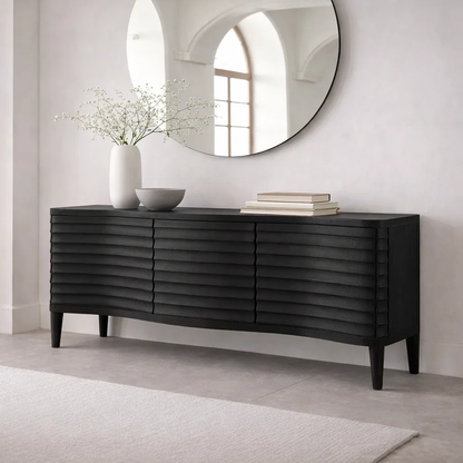 Solid Wood Console Table with Fluted Front – Modern Entryway Storage Sideboard