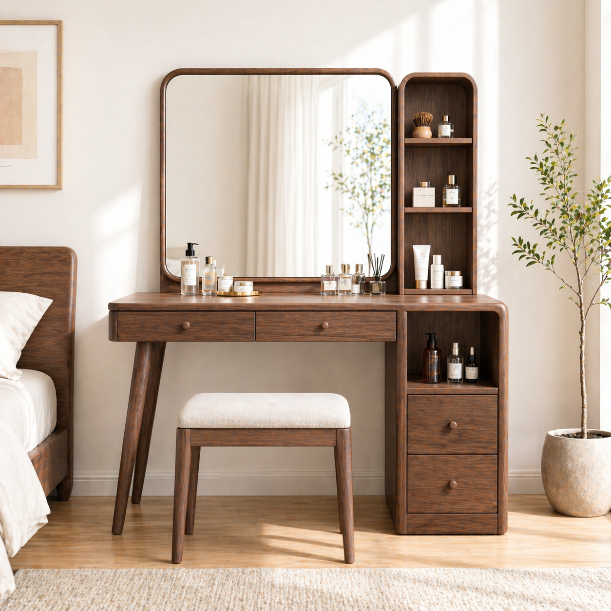 Modern Makeup Vanity Desk With Mirror Shelves Drawers Dressing Table Bedroom Set