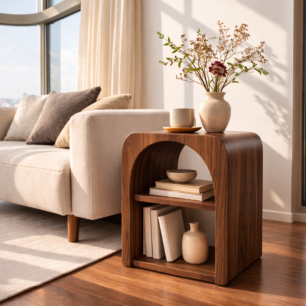 Solid Wood End Table with Storage Shelf – Modern Wooden Side Table for Living Room Kitchnce