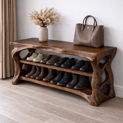 Solid Wood Entryway Bench with Shoe Storage Shelf – Rustic Natural Wood Shoe Rack Kitchnce