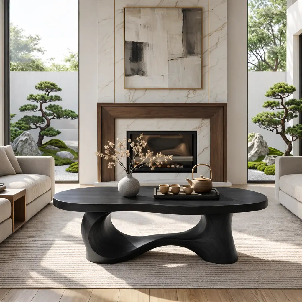 Unique Sculptural Coffee Table, Handcrafted Natural Wood Design for Living Room Kitchnce
