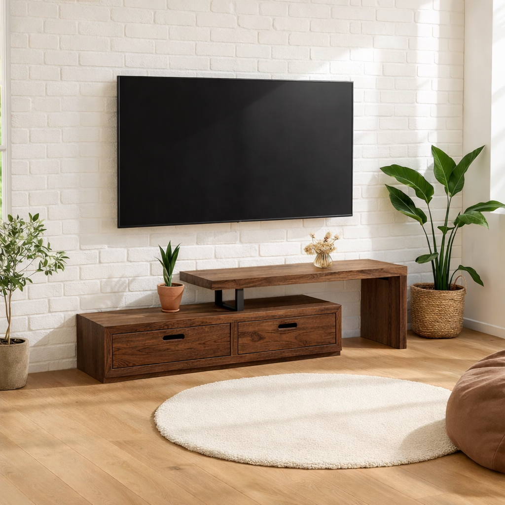 Modern Solid Wood TV Stand Minimalist Media Console Low Entertainment Center Cabinet Kitchnce