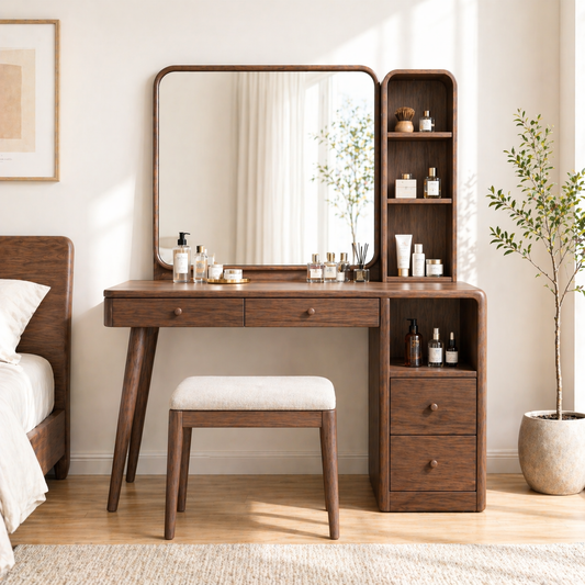 Modern Makeup Vanity Desk With Mirror Shelves Drawers Dressing Table Bedroom Set