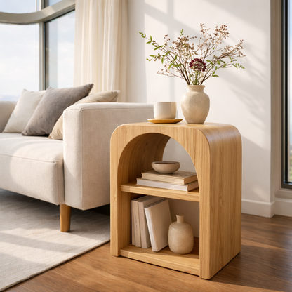Solid Wood End Table with Storage Shelf – Modern Wooden Side Table for Living Room Kitchnce